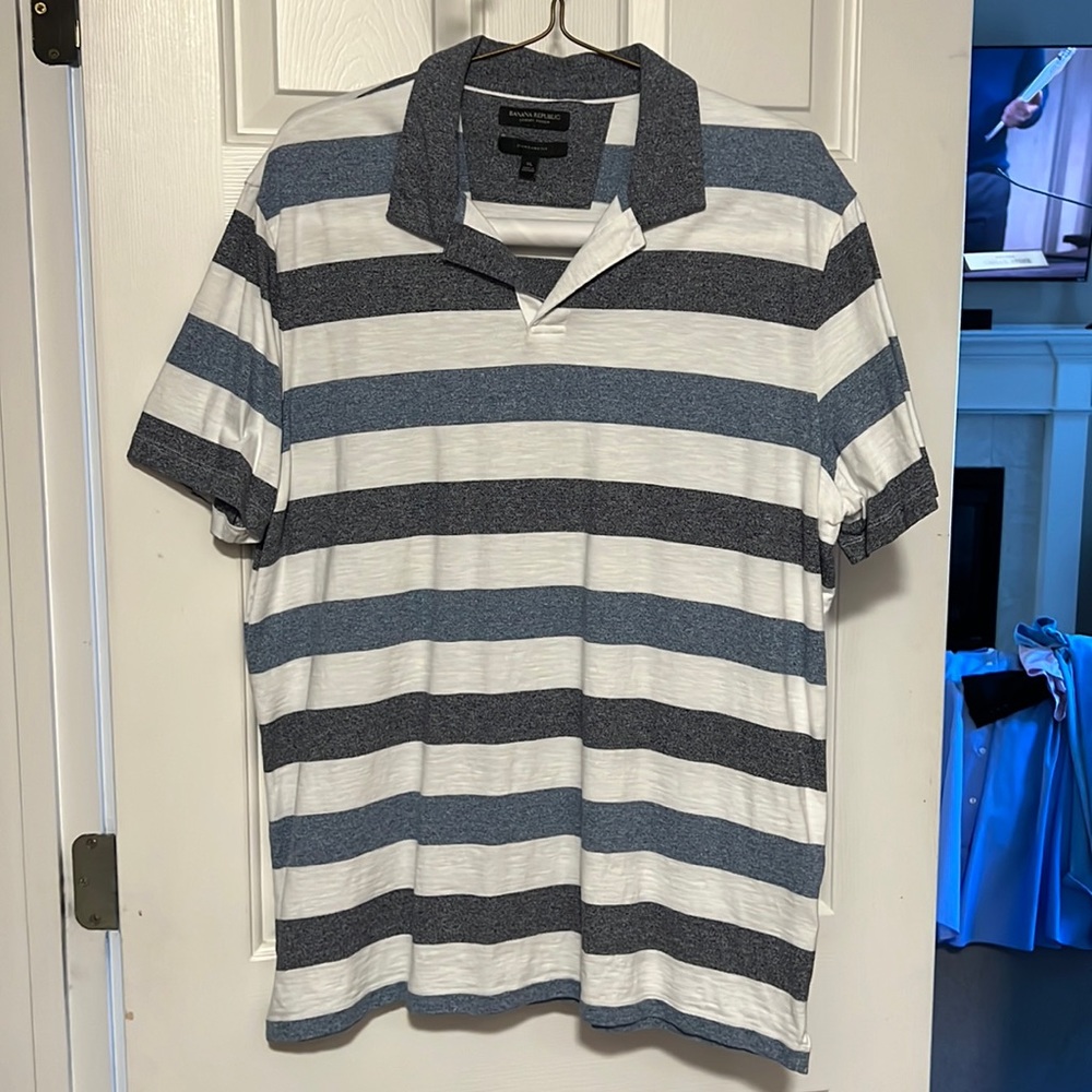 Banana Republic Blue and white Striped Polo